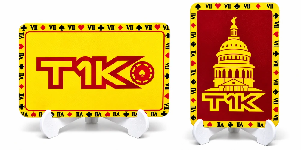 Photographs of T1K cut cards in landscape and portrait formats, both shown in full